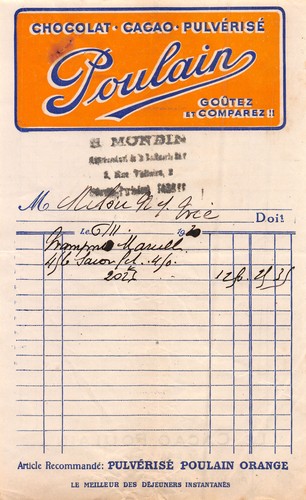 Facture 1920 chocolat poulain - 1920,