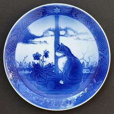 ASSIETTE DE COLLECTION ROYAL COPENHAGEN décor NOEL 1970 CHRISTMAS ROSE AND CAT