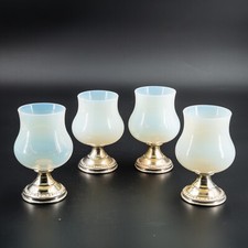 Vintage French White Opaline 'Bulle de Savon' Glass Gilded Liquor Glasses