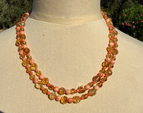Collier vintage corail - corail, citrine