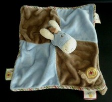 *. DOUDOU PLAT NOUKIE'S ANE PACO MARRON BLEU ESCARGOT CROIX ATTACHE TETINE TTBE