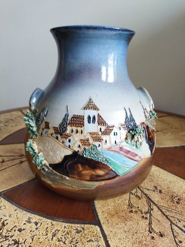 Vase boule gres signé - en,