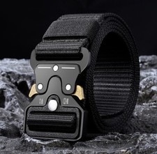 Ceinture Tactique, chasse, pêche et nature - Noir/boucle doré - Livraison grat.