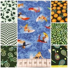 Tissu Patchwork 50x110cm 100% Coton Thème Sport Tennis Football Surfer Vélo