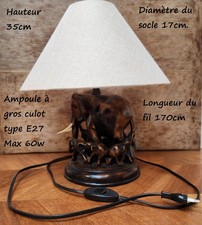 Lampe de table ou Chevet Elephant en résine avec ronde d'éléphant + Abat-jour 