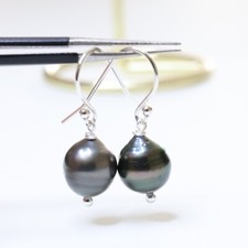 boucles d'oreilles argent perles noires de Tahiti perle Tahitienne 2157