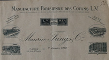 Facture 1919 LILLE coton LV MFA FRINGS mercerie couture entête 135
