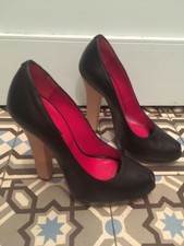 wood ERNEST 35 36 escarpins leather 14cm Sexy platform peeptoe as new high heels