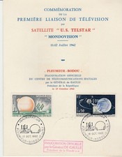 Grand document 1ère liaison télévision satellite U.S. TELSTAR  22 Pleumeur 1962