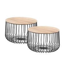 Lot de 2 grandes tables d'appoint vintage panier métal avec plateau amovible MDF