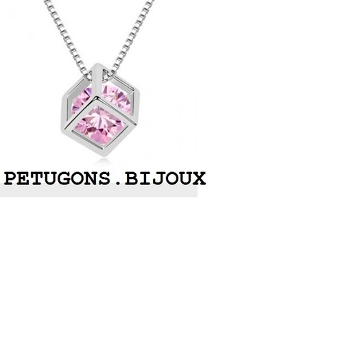 Collier plaqué blanc - collier, blanc,cube