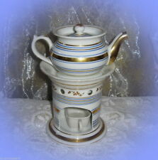 VEILLEUSE TISANIÈRE EN PORCELAINE DE PARIS XIX è decor annelé bleu et or 