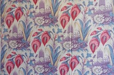 Tissu imprimé ancien 1920, végétaux, naturaliste dans le goût du XVIIIe 1M90x125