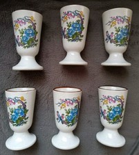 A1BC VINTAGE MAZAGRANS 6 TASSES/ VERRES FLEURS  EN GRES (CERAMIQUE) EN  BON ETAT