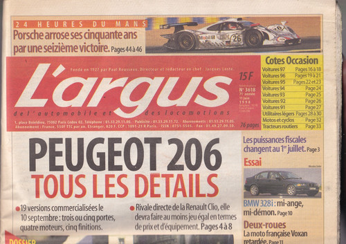 Argus 3618 peugeot 206 - n°3618, /