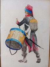 Dessin Plume Lavis Tambour Militaire Révolution XVIIIe XIXe Musique