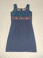 Robe en jean denim femme brodée taille 40 sans manches Blanche Porte 