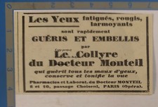 COLLYRE DR MONTEIL pharmacie  publicité advert 1929