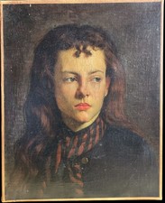 HUILE SUR TOILE PORTRAIT  DE JEUNE FILLE DU XIXE SIECLE 