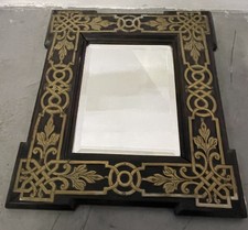 Ancien Miroir Bois Ébène Baroque Décor Bronze Laiton XIXe Ebony Mirror