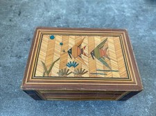 Ancienne Petite Boîte En Paille ? Bambou ? Asiatique Decor Poisson 
