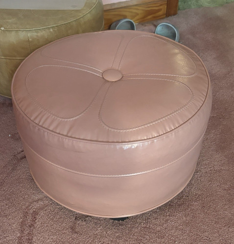 Round beige vinyl - round, upholstered