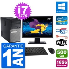PC Tour Dell 7010 Ecran 22" Intel i7-3770 RAM 16Go Disque 500Go Windows 10 Wifi