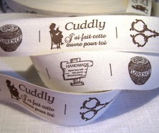 RUBAN TOILE IMPRIMÉE 100% COTON *25 mm* Étiquette couture ciseaux - vendu au m