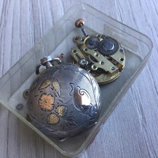 Montre gousset femme argent massif + décor or ? (Sterling) à réviser et remonter