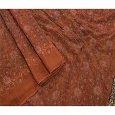 Tissu sari brodé Georgette vintage marron mélangé sari indien sanscrit
