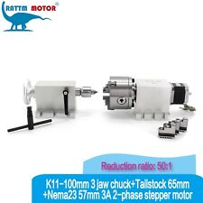 「FR」CNC Router Machine Dividing Head Rotary 4th axis 100mm chuck 50:1+ tailstock