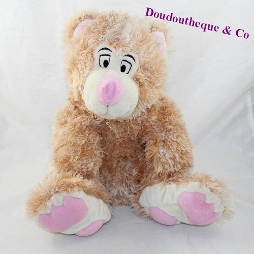 Peluche ours beige rose poils