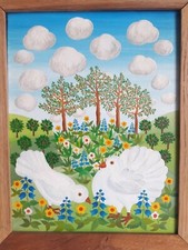 P. BAILLY Tableau art naïf chabby chic 