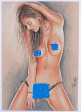 2010 Magnifique nu féminin, Pin-up, Dessin pastel et crayon 30x21 caro hey