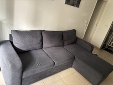 Canapé d'angle convertible avec coffre de rangement – Tissu gris foncé 3 places 