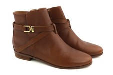 Bottines Femme JONAK UK7.5 EU40 Cuir Brun À Bout Amande Fermeture Éclair Logo