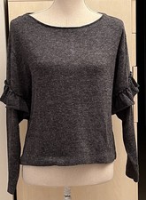 PULL GRIS ZARA BASIC T38 taille S VOLANTS SUR MANCHES