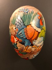 Œuf de Pâques ancien en papier mâché - Allemagne décor lapin poule canard