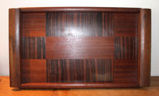 Très beau Plateau Vintage vers 1950 en Ebène de Macassar, Padouk et Palissandre