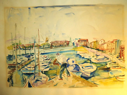 Grand dessin aquarelle - dessin, port