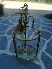 Lustre cage vintage en laiton et verre 3 feux
