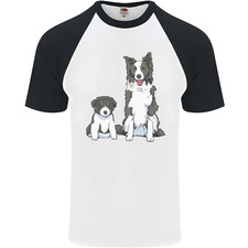Un T-Shirt De Baseball S/S Pour Homme Avec Un Border Collie Et Un Chiot