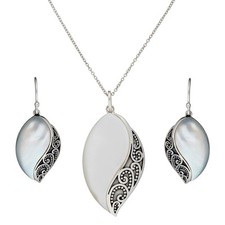 Silverly Femmes Argent 925 Nacre Coquillage Boucles d'oreilles Collier Ensemble