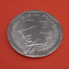 Pièce commémorative  de 2 francs Jean Moulin en nickel 1993 qualité SUP nettoyée