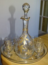 ANCIEN SERVICE A LIQUEUR CRISTAL STYLE BACCARAT MODELE DECOR FLORALE A L'OR FIN
