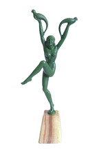 Sculpture Statue Art Déco bronze patine verte jeune femme Salvatore Melani 1930