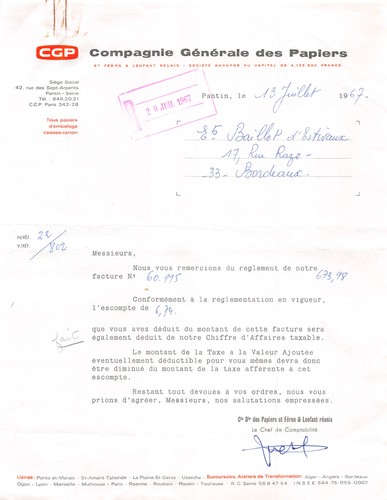 Facture 1967 cgp pantin - ,
