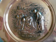 28 cm ! GRANDE ASSIETTE murale CUIVRE véritable "moissons, champs"