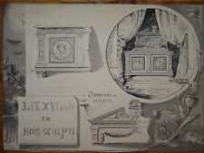 DESSIN ENCRE XIX° DECORATION ARCHITECTURE LIT BALDAQUIN ORNEMENT STYLE XVI° 
