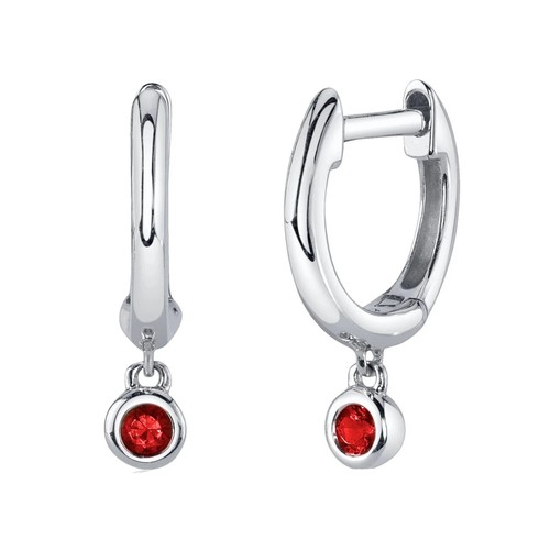 14k blanc rubis huggie - or,